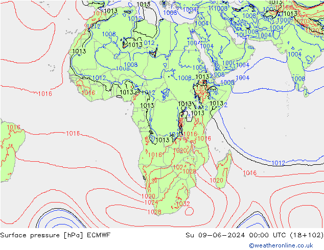 Yer basıncı ECMWF Paz 09.06.2024 00 UTC