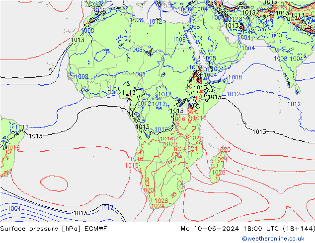 Pressione al suolo ECMWF lun 10.06.2024 18 UTC