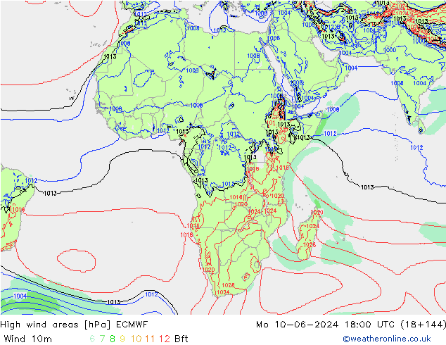 High wind areas ECMWF пн 10.06.2024 18 UTC