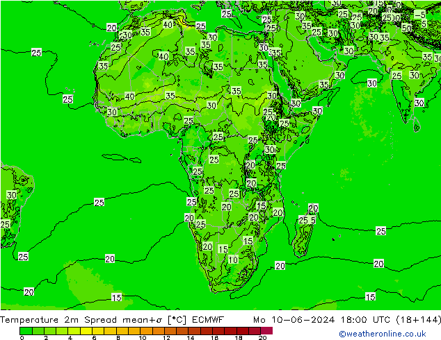 mapa temperatury 2m Spread ECMWF pon. 10.06.2024 18 UTC