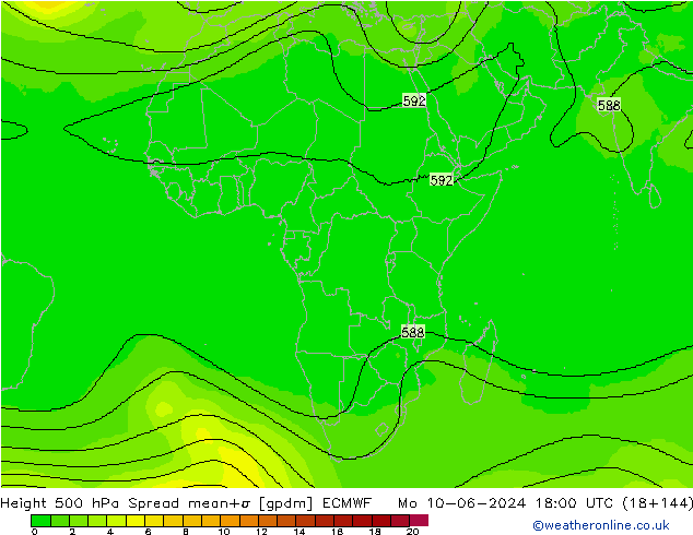 Height 500 hPa Spread ECMWF pon. 10.06.2024 18 UTC