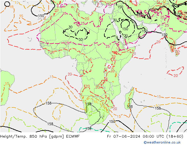 Height/Temp. 850 hPa ECMWF Fr 07.06.2024 06 UTC