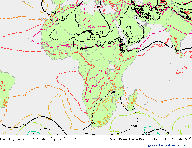 Height/Temp. 850 hPa ECMWF Dom 09.06.2024 18 UTC
