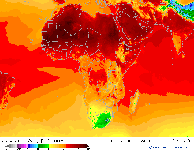 Temperature (2m) ECMWF Fr 07.06.2024 18 UTC