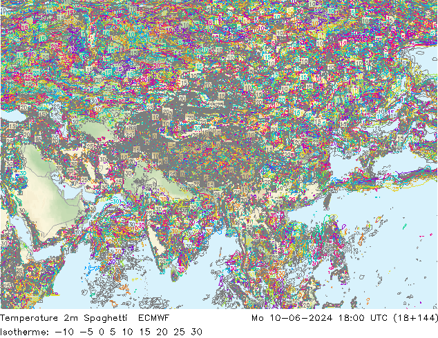 карта температуры Spaghetti ECMWF пн 10.06.2024 18 UTC