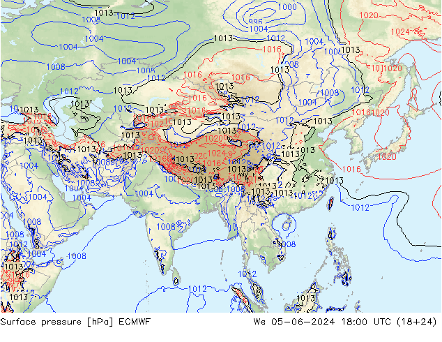 Luchtdruk (Grond) ECMWF wo 05.06.2024 18 UTC