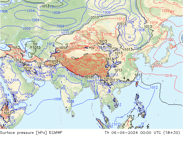 Atmosférický tlak ECMWF Čt 06.06.2024 00 UTC