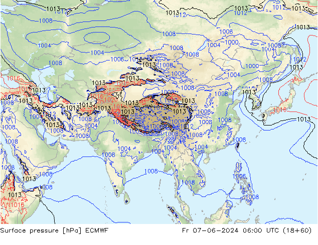 Atmosférický tlak ECMWF Pá 07.06.2024 06 UTC