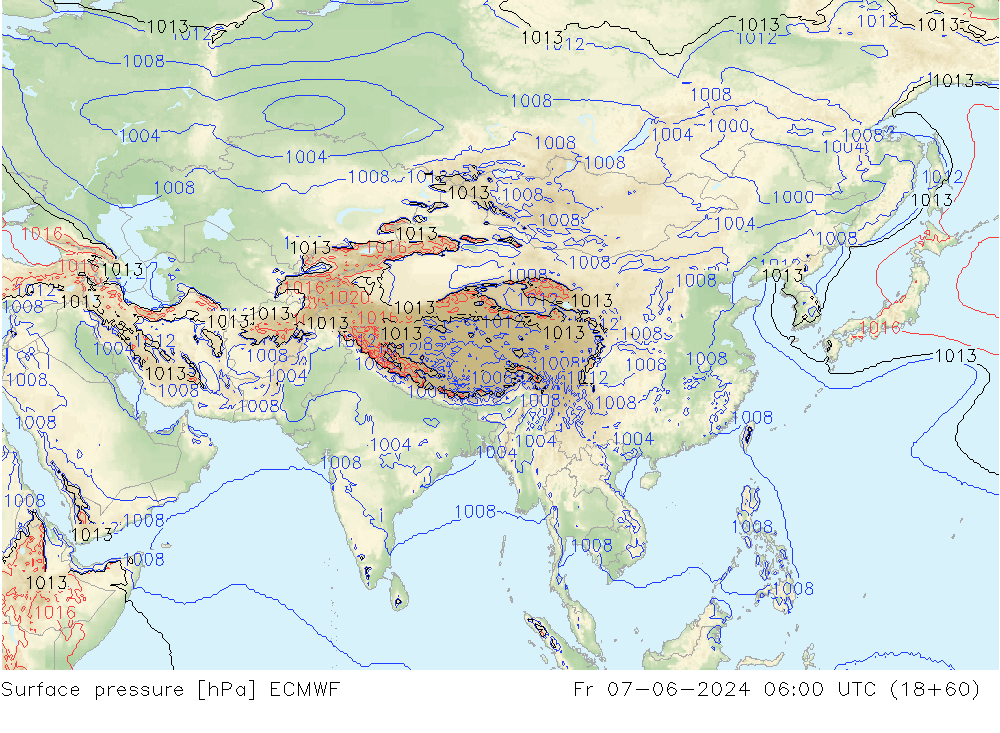 Atmosférický tlak ECMWF Pá 07.06.2024 06 UTC