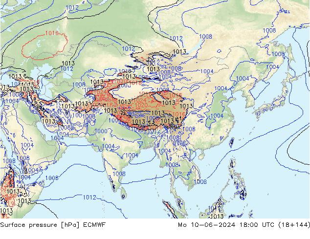 Presión superficial ECMWF lun 10.06.2024 18 UTC