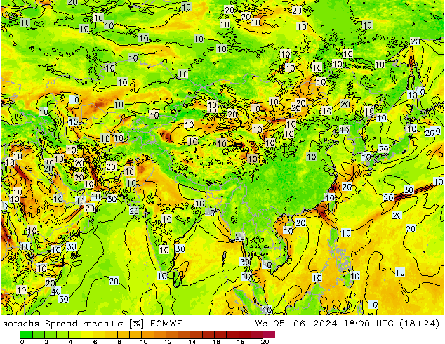 Isotachs Spread ECMWF Qua 05.06.2024 18 UTC