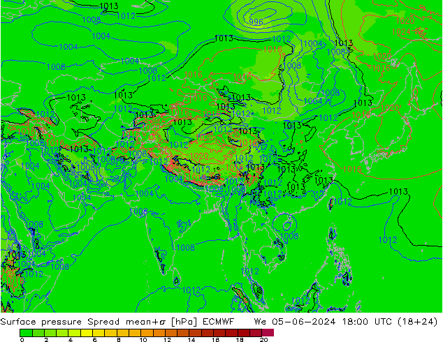 Surface pressure Spread ECMWF We 05.06.2024 18 UTC