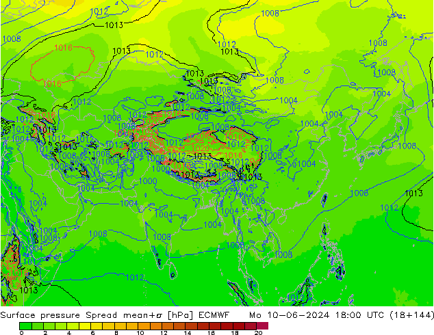 pressão do solo Spread ECMWF Seg 10.06.2024 18 UTC