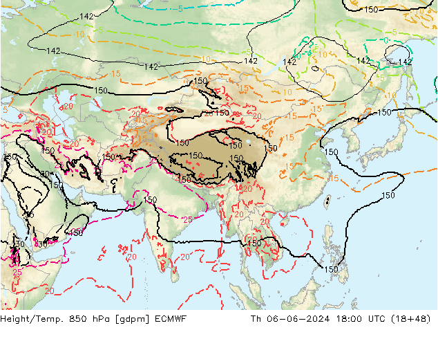 Hoogte/Temp. 850 hPa ECMWF do 06.06.2024 18 UTC