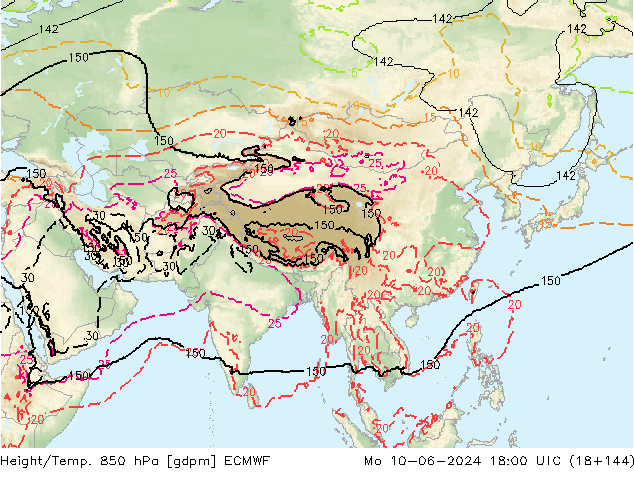 Yükseklik/Sıc. 850 hPa ECMWF Pzt 10.06.2024 18 UTC