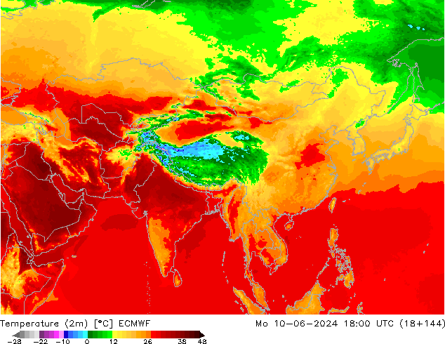 карта температуры ECMWF пн 10.06.2024 18 UTC