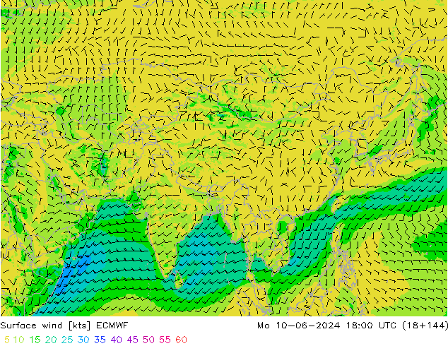 Vento 10 m ECMWF Seg 10.06.2024 18 UTC