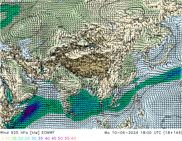 Viento 925 hPa ECMWF lun 10.06.2024 18 UTC