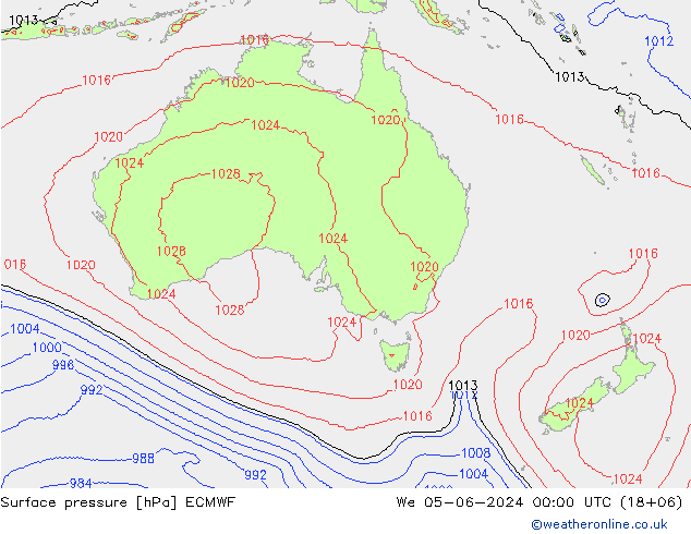 Presión superficial ECMWF mié 05.06.2024 00 UTC