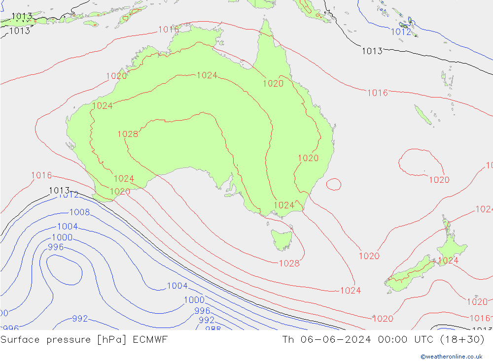 Atmosférický tlak ECMWF Čt 06.06.2024 00 UTC