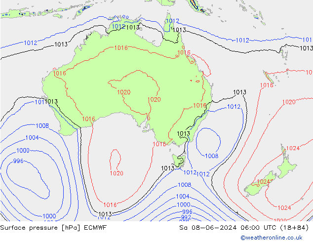 Pressione al suolo ECMWF sab 08.06.2024 06 UTC