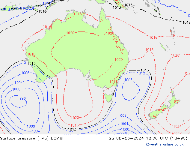 Presión superficial ECMWF sáb 08.06.2024 12 UTC