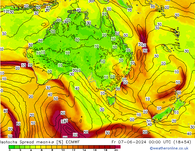 Eşrüzgar Hızları Spread ECMWF Cu 07.06.2024 00 UTC