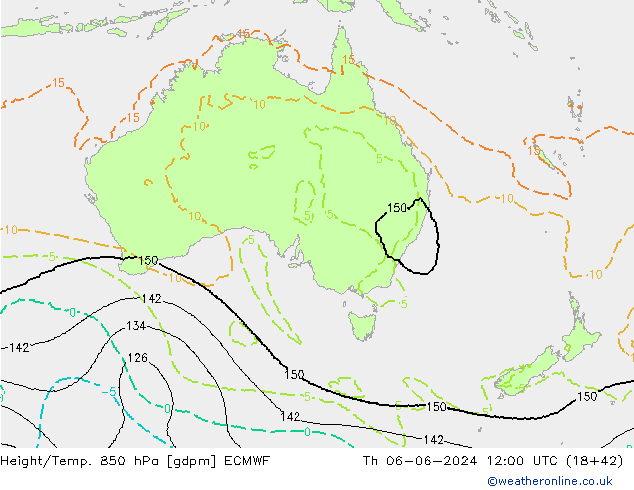 Height/Temp. 850 hPa ECMWF Th 06.06.2024 12 UTC