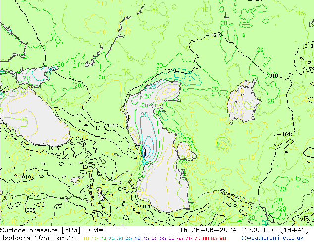 Isotachen (km/h) ECMWF Do 06.06.2024 12 UTC