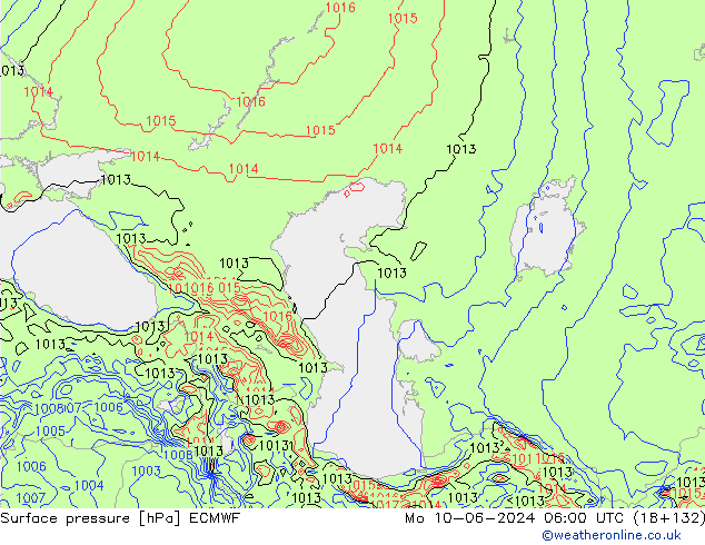 Surface pressure ECMWF Mo 10.06.2024 06 UTC