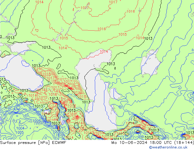 Surface pressure ECMWF Mo 10.06.2024 18 UTC