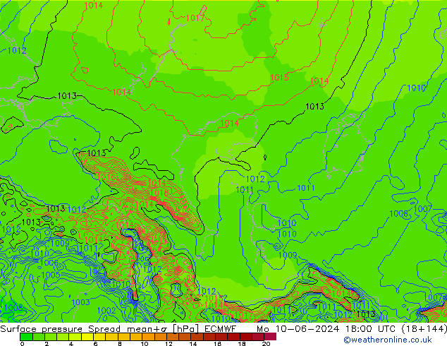 ciśnienie Spread ECMWF pon. 10.06.2024 18 UTC