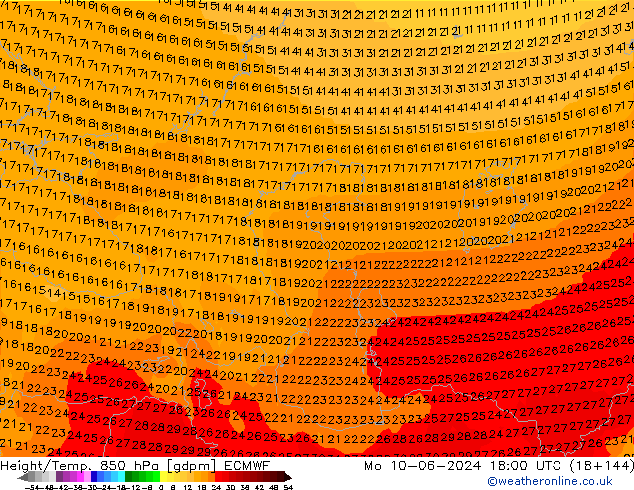 Height/Temp. 850 hPa ECMWF Po 10.06.2024 18 UTC