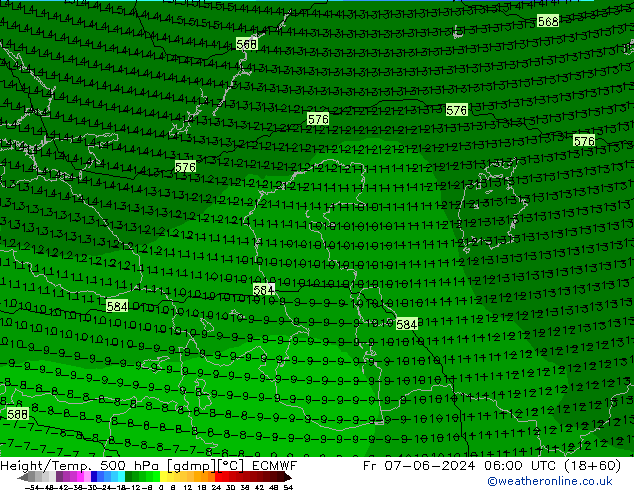 Height/Temp. 500 hPa ECMWF Fr 07.06.2024 06 UTC