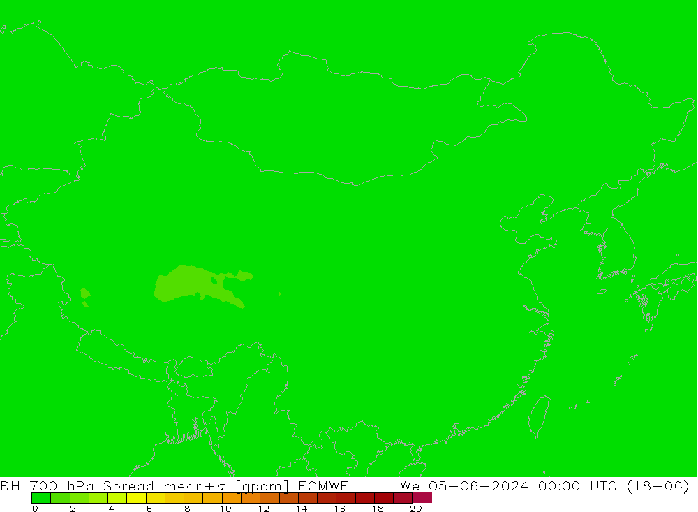 700 hPa Nispi Nem Spread ECMWF Çar 05.06.2024 00 UTC