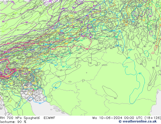 RH 700 hPa Spaghetti ECMWF Mo 10.06.2024 00 UTC