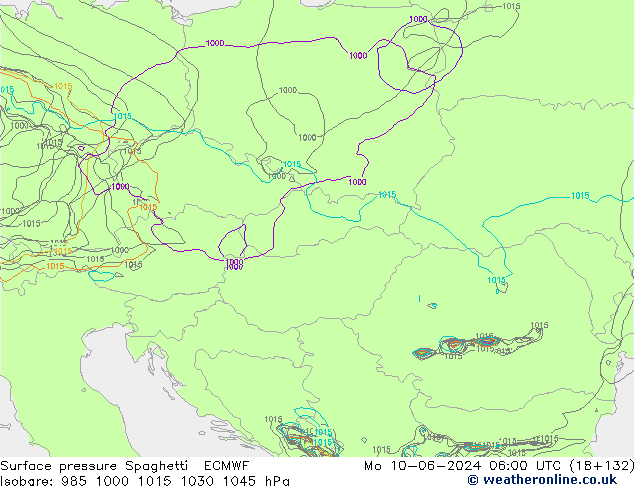 Atmosférický tlak Spaghetti ECMWF Po 10.06.2024 06 UTC