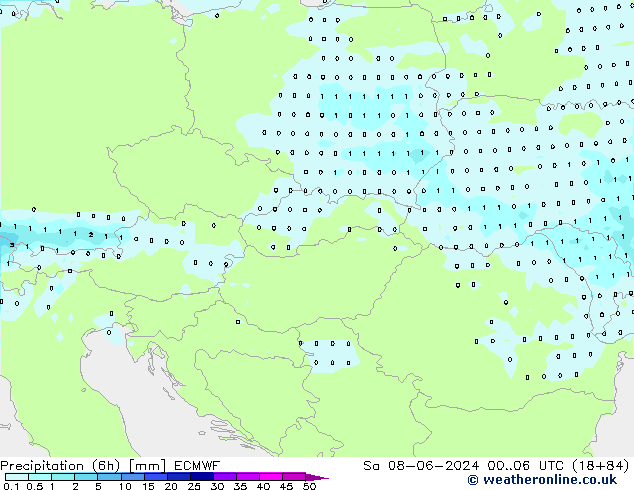 Precipitation (6h) ECMWF Sa 08.06.2024 06 UTC