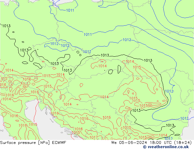 Atmosférický tlak ECMWF St 05.06.2024 18 UTC