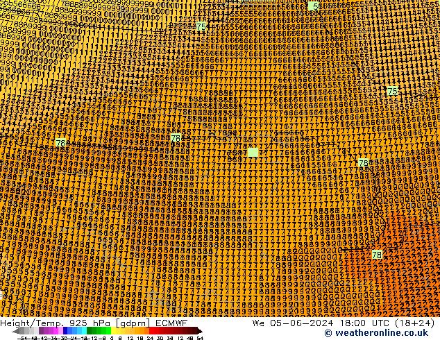 Height/Temp. 925 hPa ECMWF Qua 05.06.2024 18 UTC