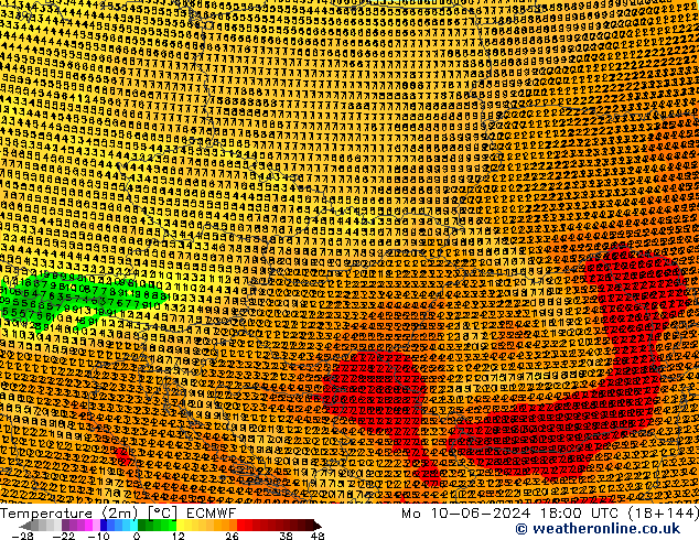 карта температуры ECMWF пн 10.06.2024 18 UTC