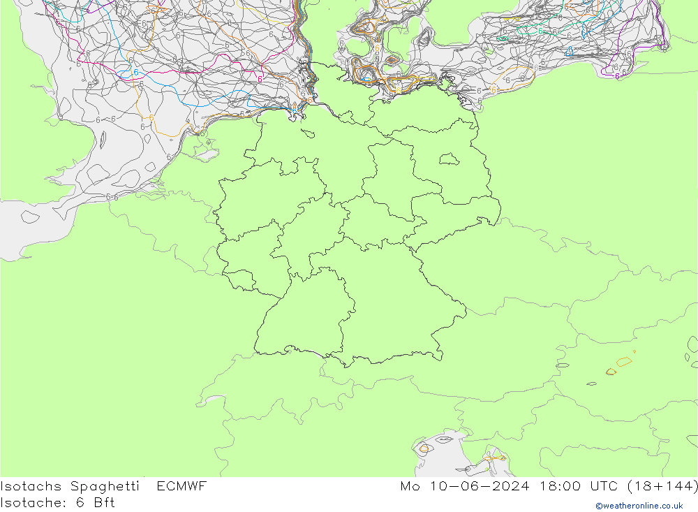 Isotachs Spaghetti ECMWF Po 10.06.2024 18 UTC