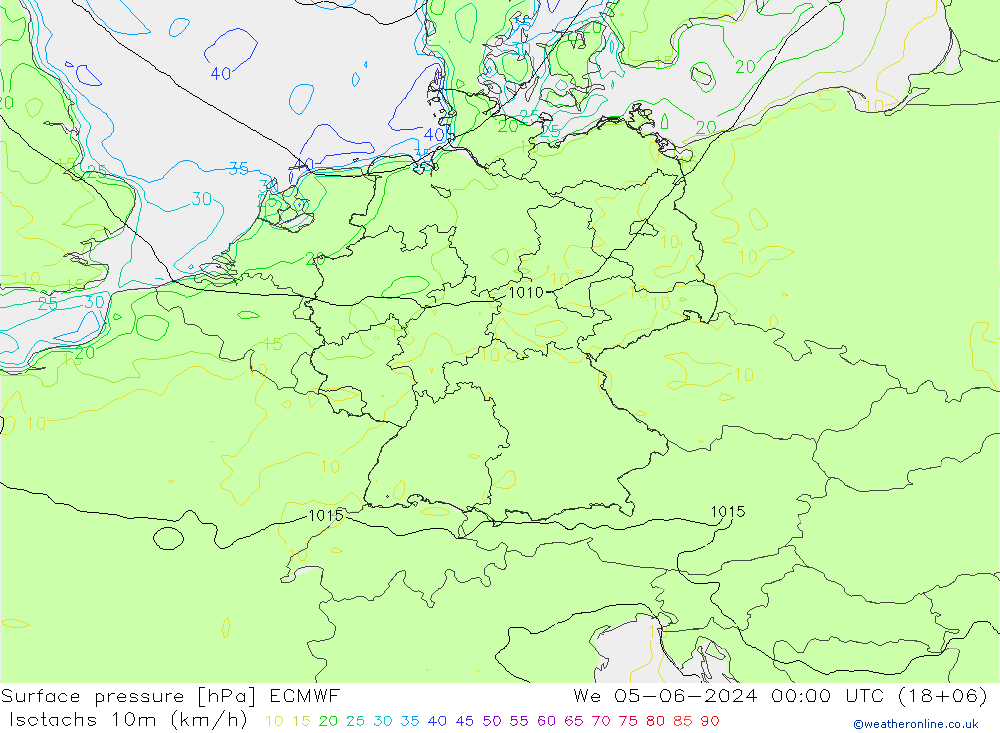 Isotachen (km/h) ECMWF Mi 05.06.2024 00 UTC