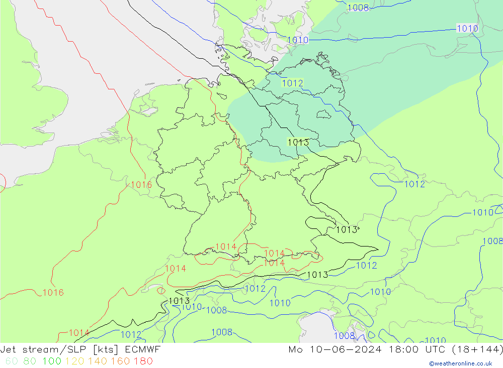 Jet stream/SLP ECMWF Mo 10.06.2024 18 UTC