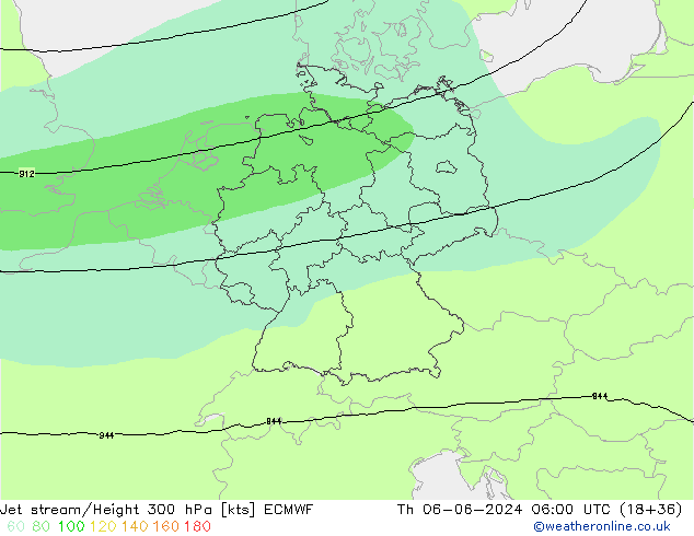 Jet stream/Height 300 hPa ECMWF Čt 06.06.2024 06 UTC