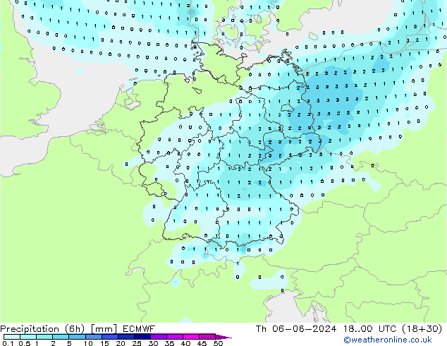 Precipitation (6h) ECMWF Th 06.06.2024 00 UTC