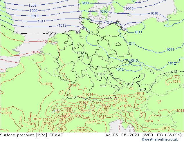 Luchtdruk (Grond) ECMWF wo 05.06.2024 18 UTC