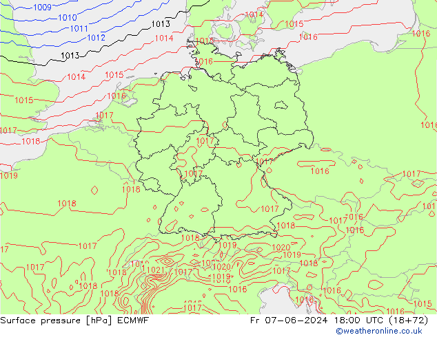 Bodendruck ECMWF Fr 07.06.2024 18 UTC