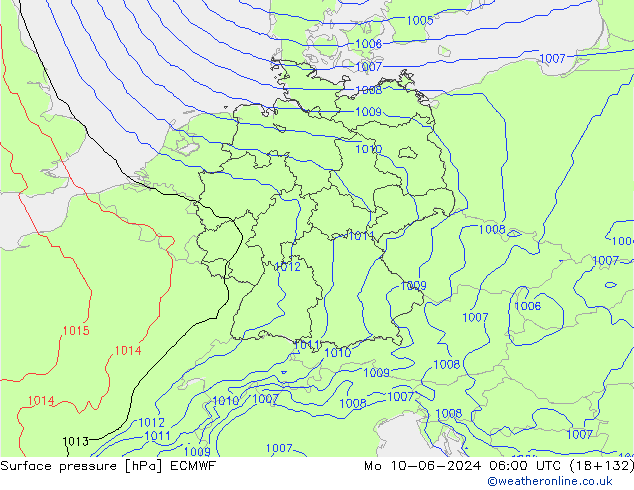 Pressione al suolo ECMWF lun 10.06.2024 06 UTC