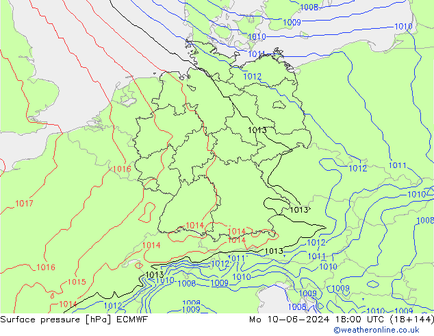 Presión superficial ECMWF lun 10.06.2024 18 UTC